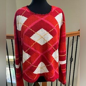Eagle's Eye Vibrant Red ARGYLE Sweater VINTAGE, WOMEN SIZE L: